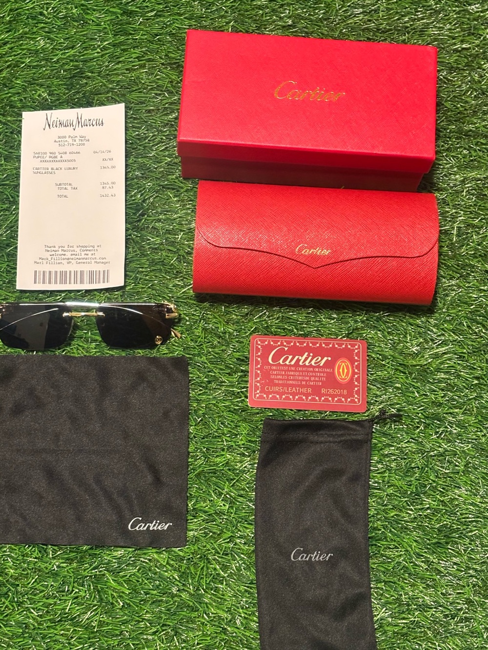 Cartier Men’s Black and Gold Rimless Sunglasses